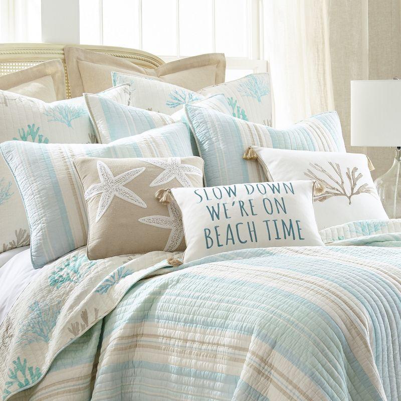 Coastal Breeze Blue and Cream Cotton King Quilt Set, Reversible