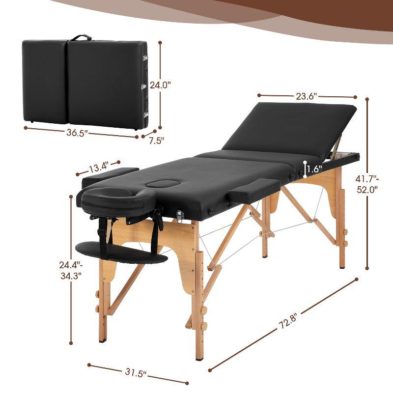 FDW Massage Table Massage Bed 3 Fold Portable 73" L x 32" W Height Adjustable Lightweight Spa Table Facial Cradle Bed with Carry Case