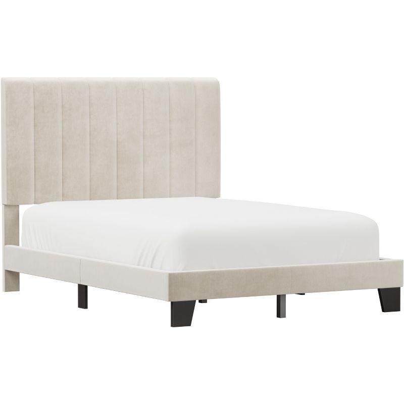 Cream Velvet Upholstered Adjustable Full Platform Bed with Tufted Headboard