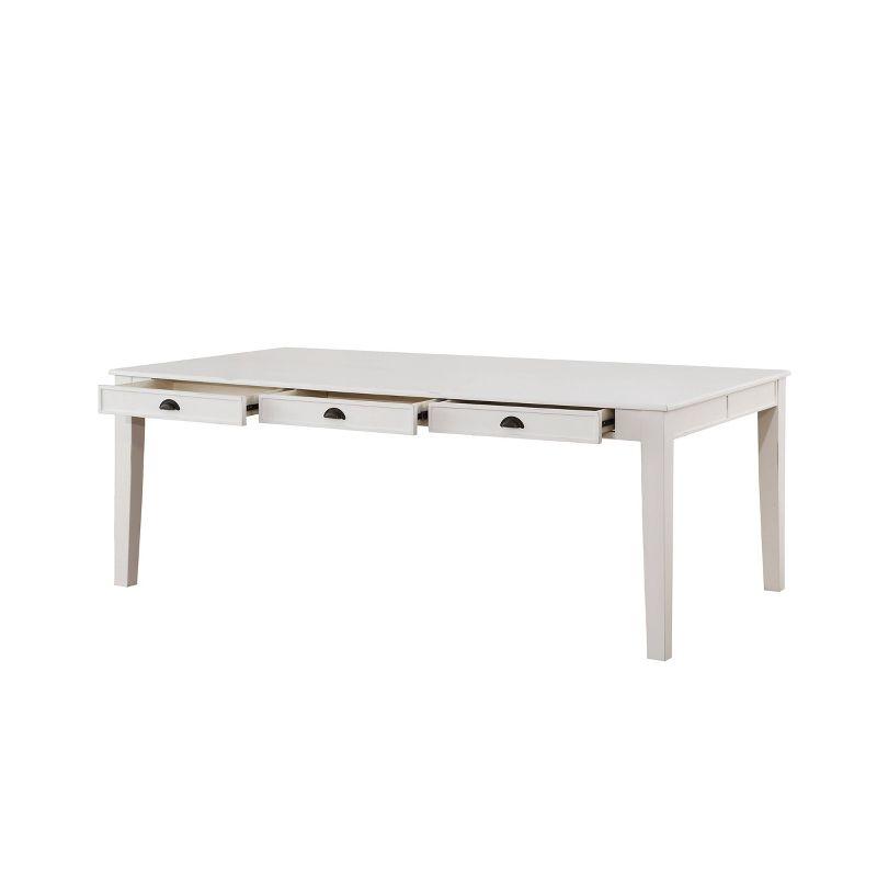 78" Renske Dining Table Antique White Finish - Acme Furniture: Farmhouse Style, 6 Drawers