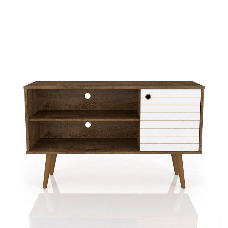 Manhattan Comfort Liberty Mid-Century Modern 2 Shelves and 1 Door TV Stand for TVs up to 46" Rustic Brown/White