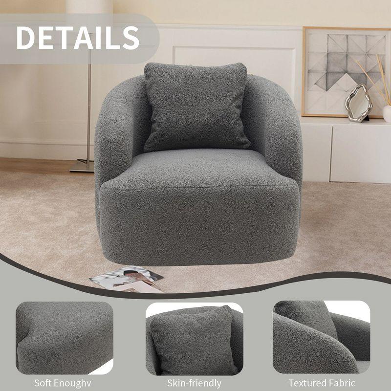 Soft Boucle Upholstered Swivel Accent Barrel Chair Wide Seat Round Single Sofa Chair 360 Swivel