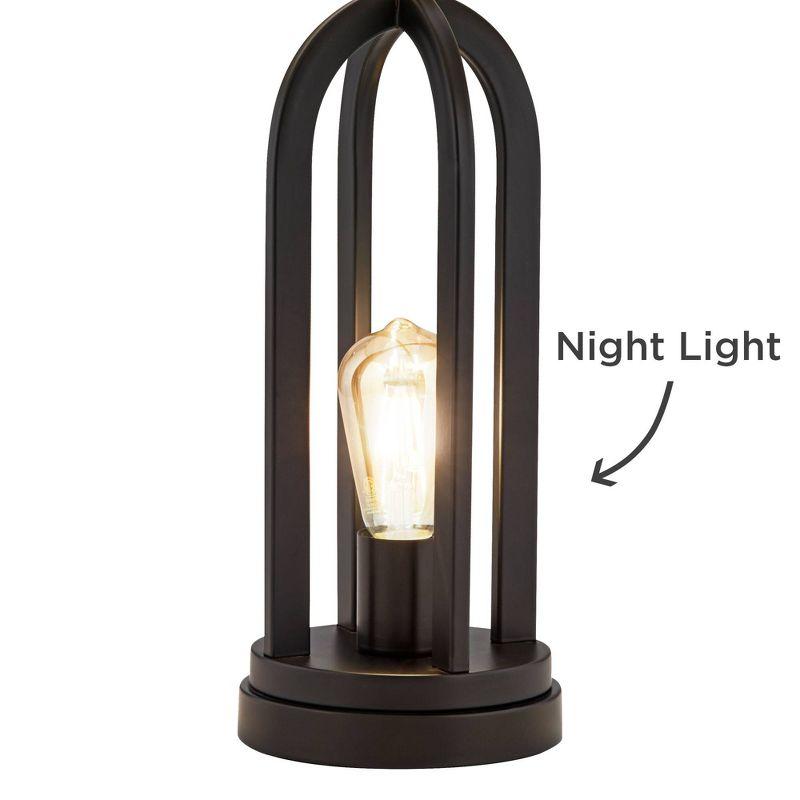 360 Lighting Marcel Industrial Table Lamps 24 1/4" High Set of 2 Black with LED Nightlight USB Port Natural Shade for Bedroom Living Room House Desk