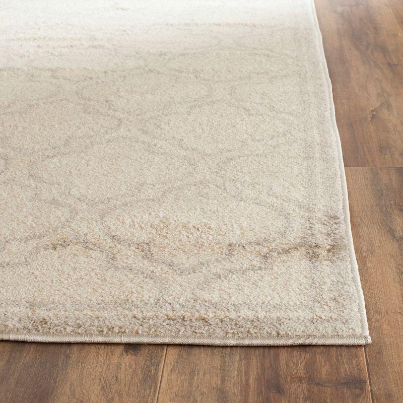 Elegant Ivory & Light Grey Geometric 7' Square Synthetic Rug