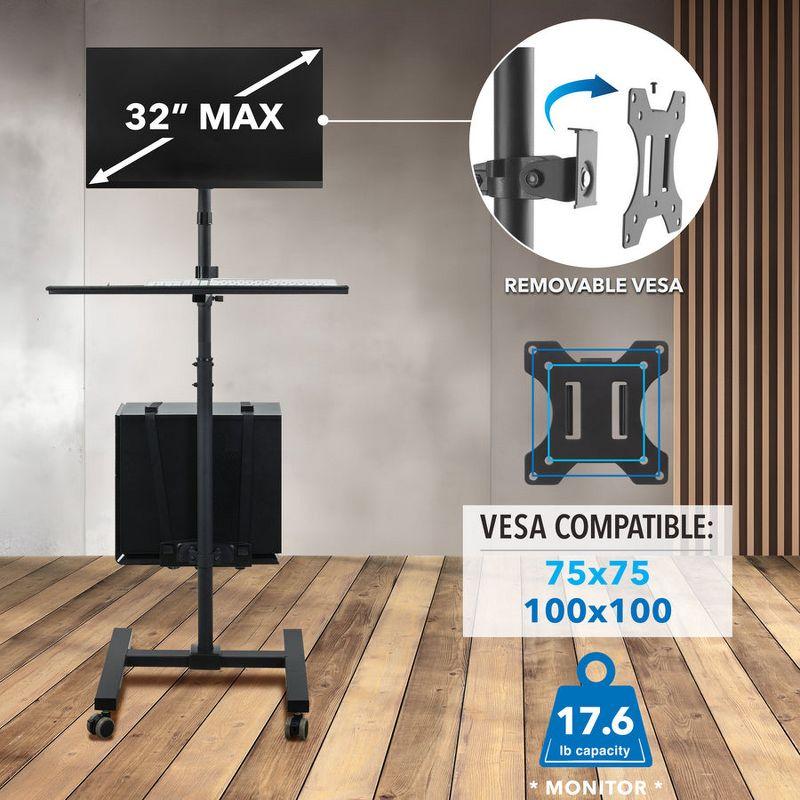 Mount-It! Height Adjustable Rolling Computer Cart, Workstation with Tray Monitor Mount & CPU Holder