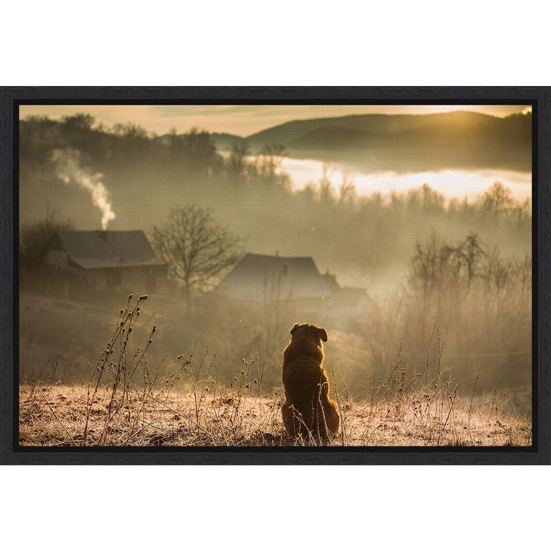 Tranquil Country Scene Dog Framed Canvas Art Print