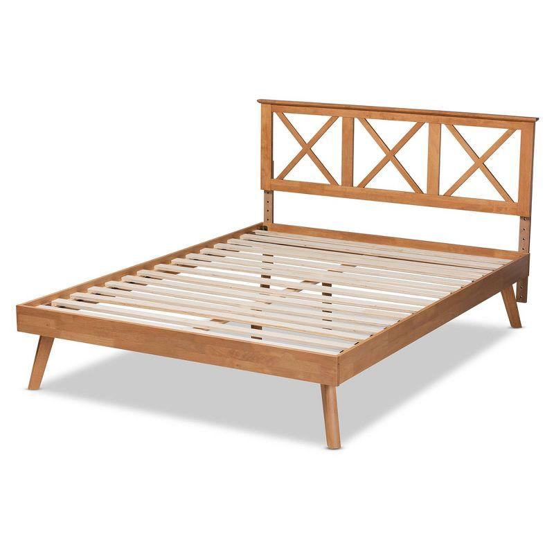 Galvin Brown Wood Full Platform Bed with Tufted Upholstery