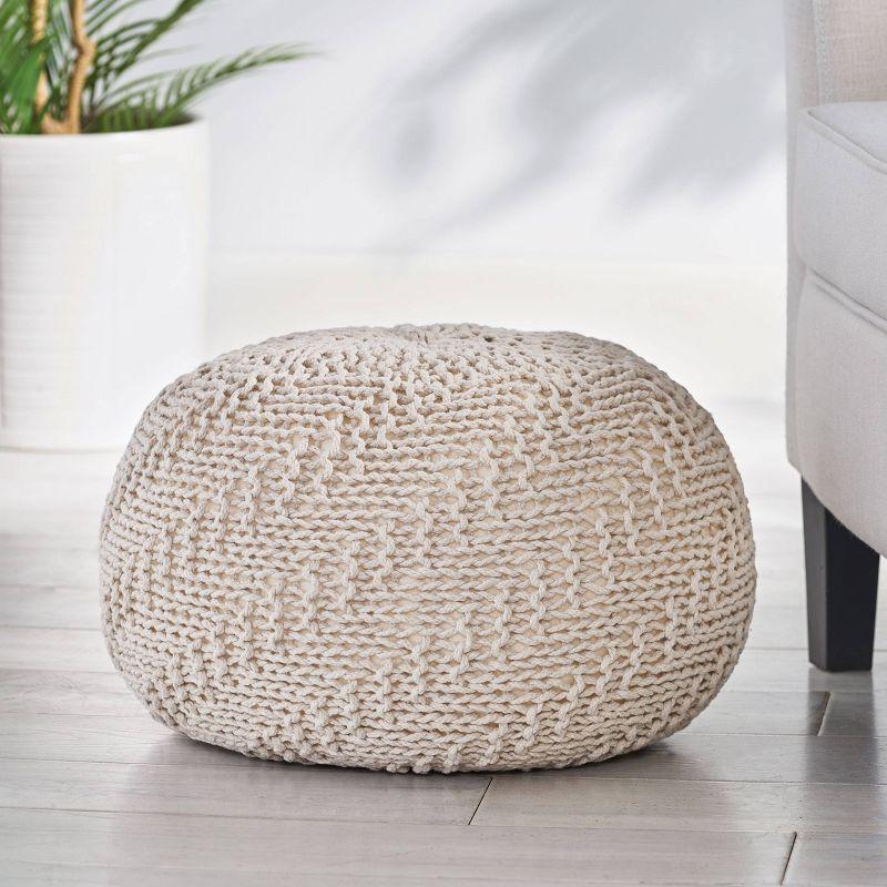 Christopher Knight Home Barwick Modern Knitted Round Pouf Ivory: Upholstered Ottoman, No Assembly Required