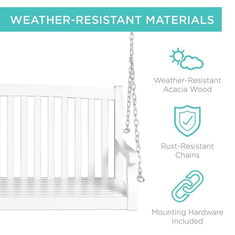 Best Choice Products 48in Wood Porch Swing Outdoor Patio Hanging Bench Chair w/ Mounting Chains, 500lb Capacity - White