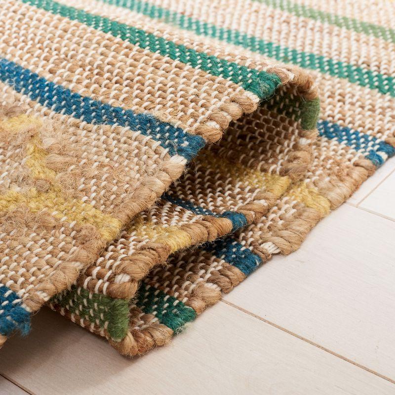 Handwoven Natural and Green Wool Cotton Kilim Rug - 2' 3" x 9'