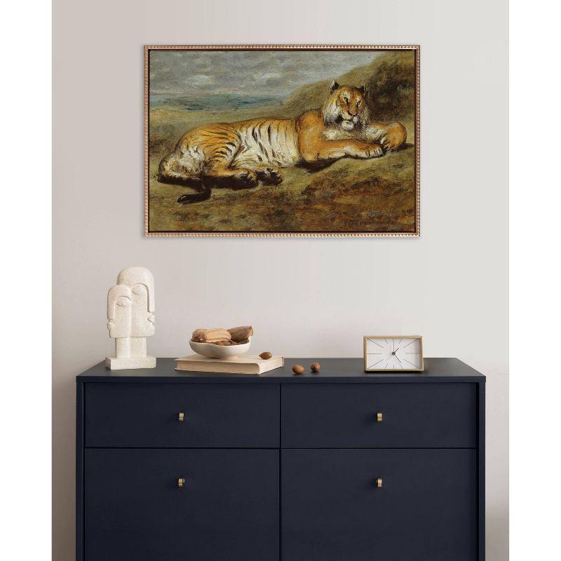 23"x33" Sylvie Beaded Tiger Resting Framed Canvas by The Art Institute of Chicago Gold - Kate & Laurel All Things Decor: Modern Style