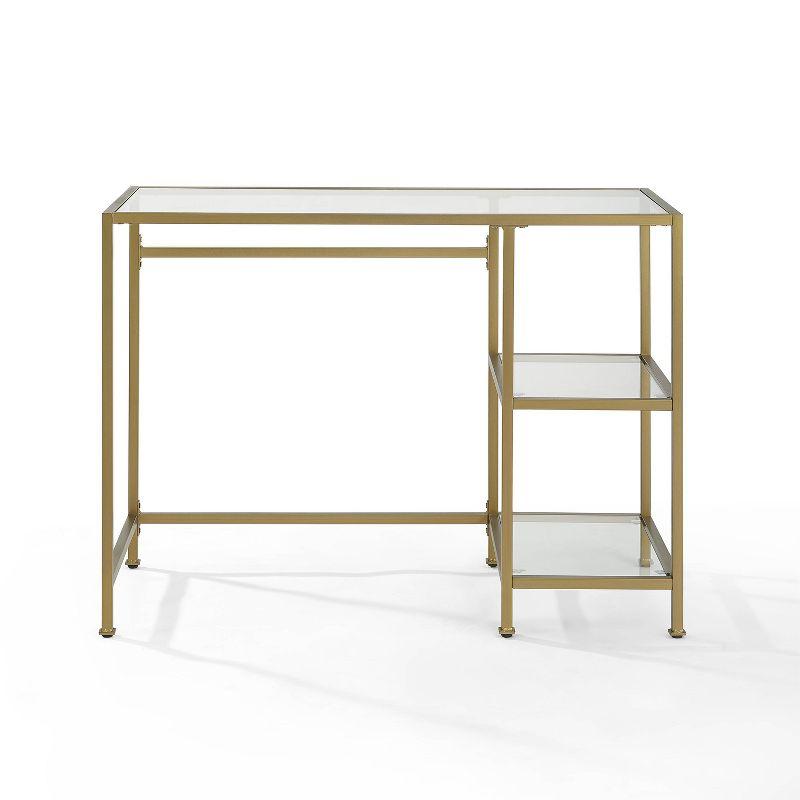 Aimee Desk Gold - Crosley: Sleek Steel Frame, Tempered Glass Top, Open Storage Shelf