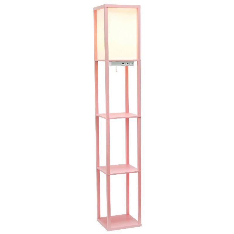 Floor Lamp Etagere Organizer Storage Shelf with 2 USB Charging Ports and Linen Shade - Simple Designs