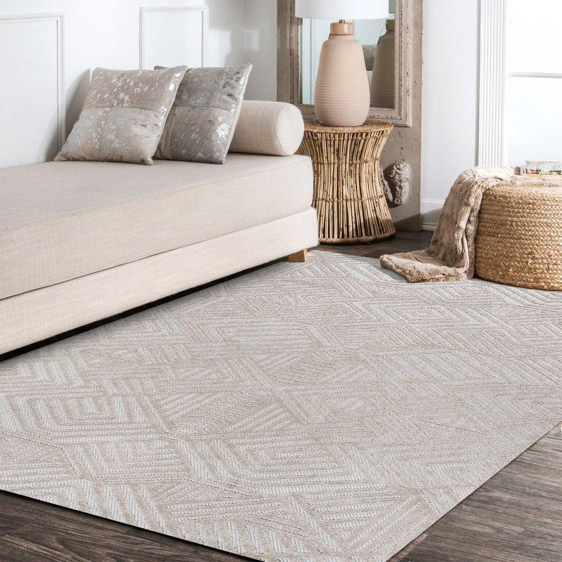 5'x8' Jordan High-Low Pile Art Deco Geometric Indoor/Outdoor Area Rug, Beige - JONATHAN Y