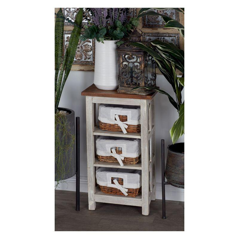 Antiqued White Wood and Rattan 3-Drawer Storage Unit