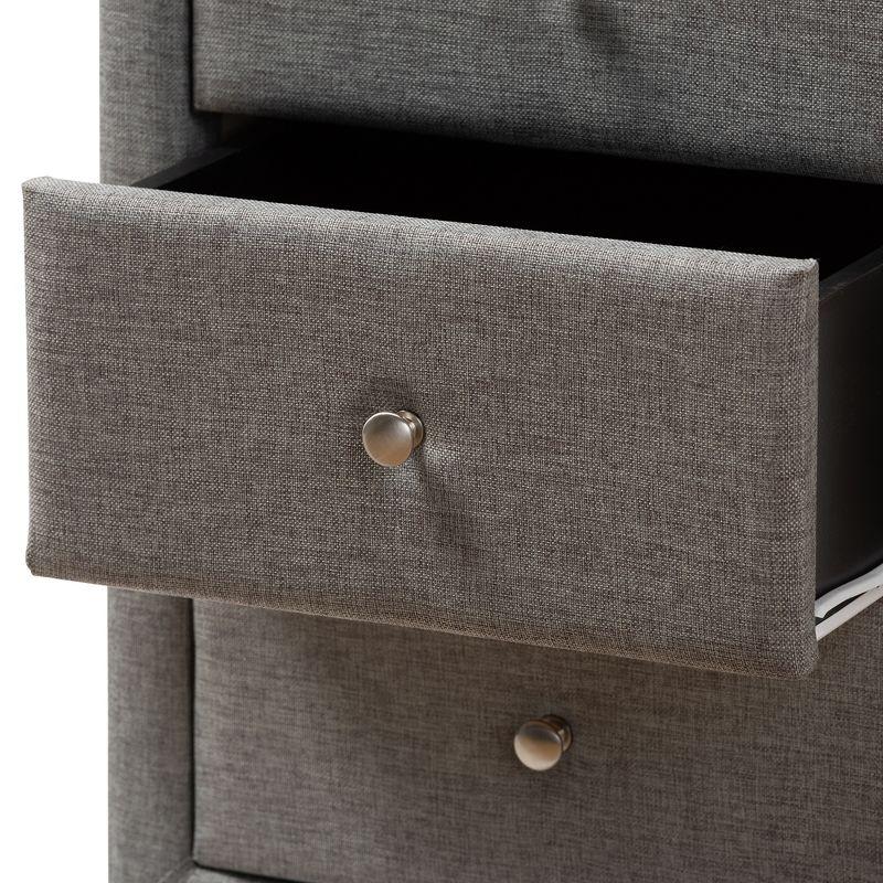 Contemporary Grey Fabric 3-Drawer Nightstand with Chrome Knobs