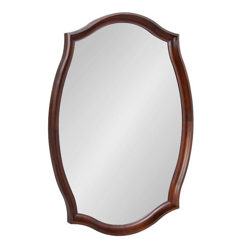 Walnut Brown Scalloped Oval Wood Bathroom Vanity Mirror