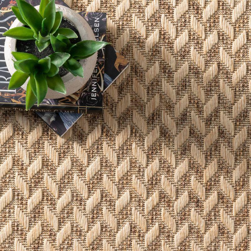 nuLOOM 4'x6' Camryn Abstract Herringbone Indoor and Outdoor Area Rug Beige: Geometric Flat Pile, Machine Made