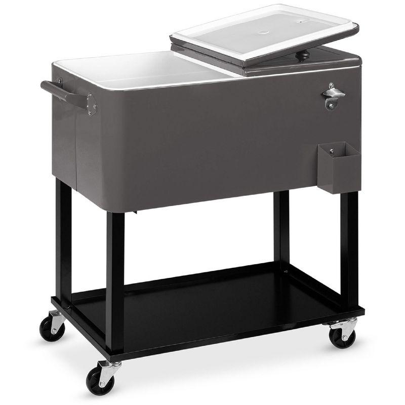 Gray 80-Quart Steel Rolling Cooler Cart with Wheels and Bottle Opener