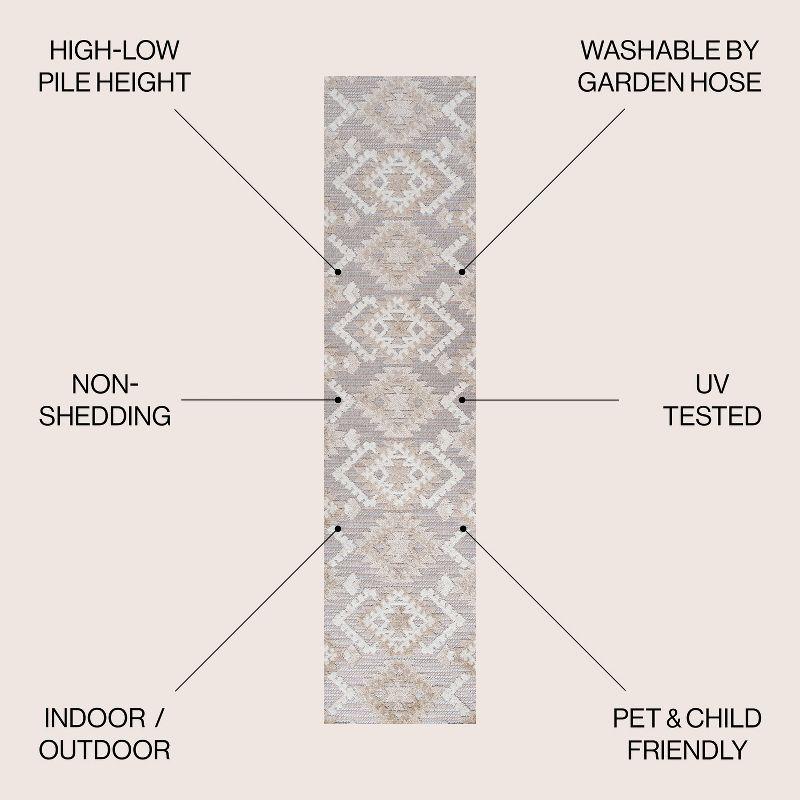 2'x8' Sumak High-Low Pile Neutral Diamond Kilim Indoor/Outdoor Runner Rug, Beige/Gray - JONATHAN Y