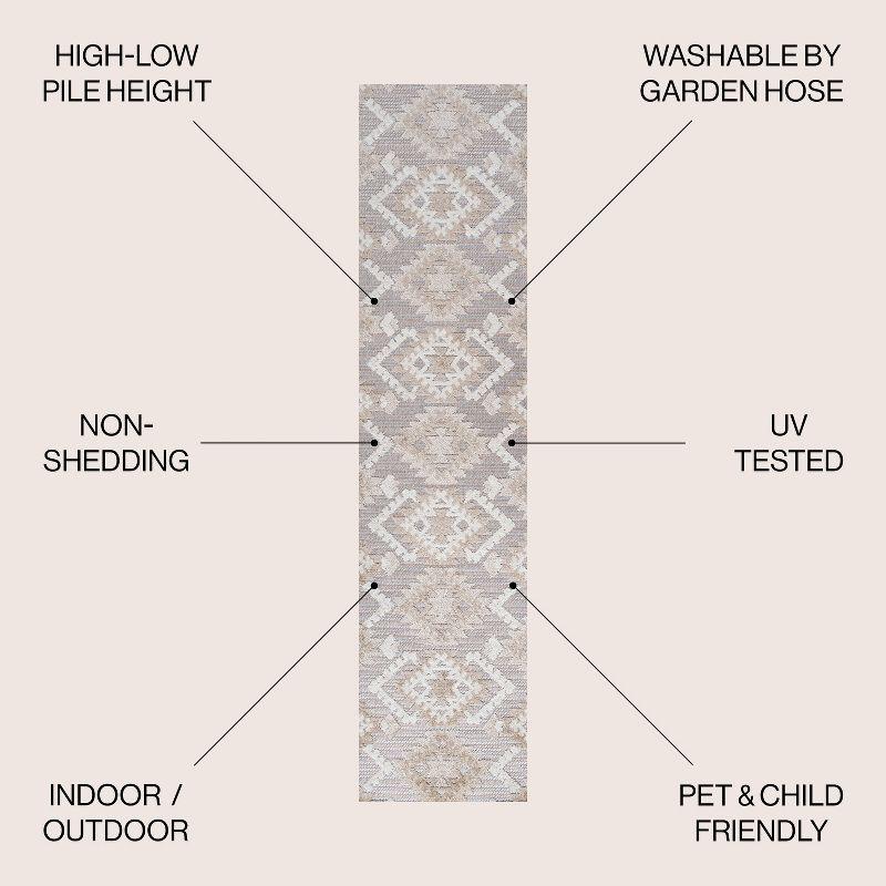 Sumak High-Low Pile Neutral Diamond Kilim Indoor/Outdoor Area Rug - JONATHAN Y