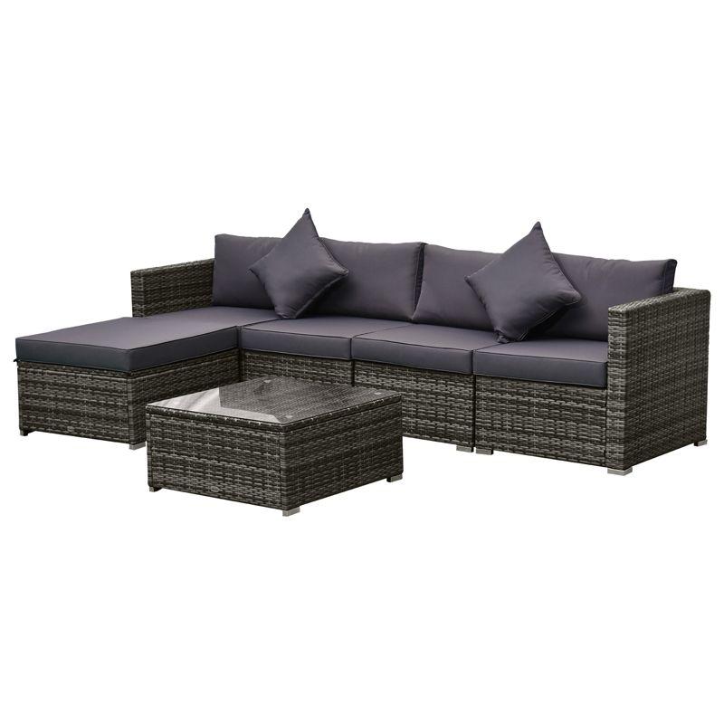 Outsunny 6 Pieces Outdoor PE Rattan Sofa Set, Sectional Conversation Wicker Patio Couch Furniture Set with Cushions and Coffee Table