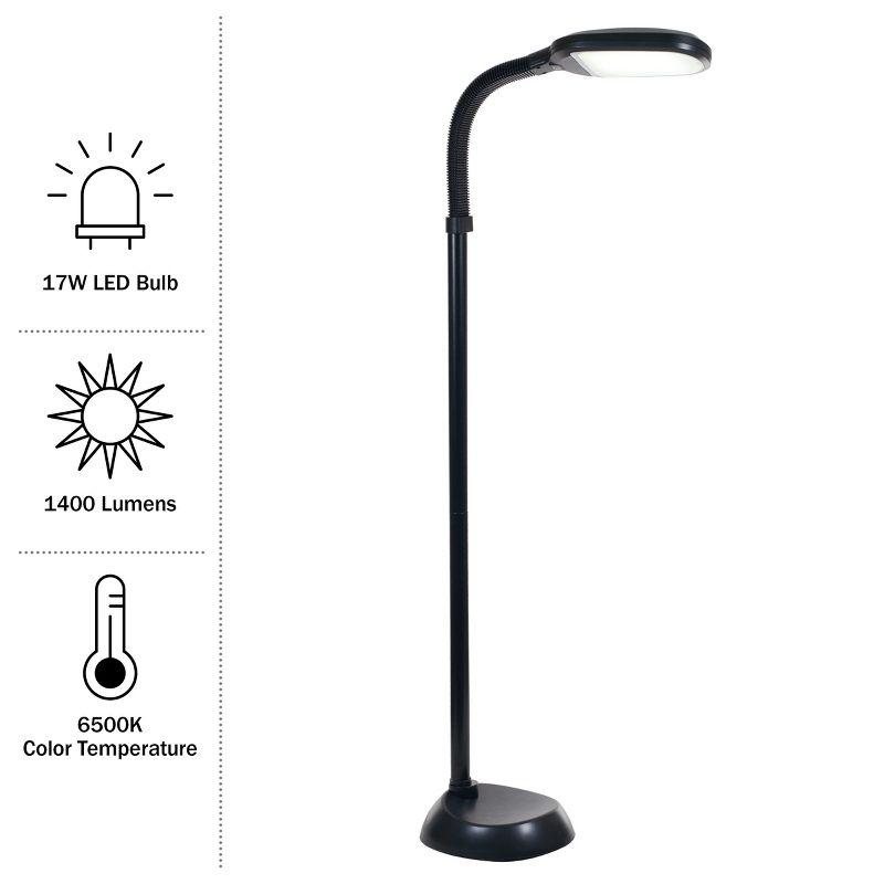 Adjustable Floor Lamp - Full Spectrum Natural Sunlight LED Lamp and Bendable Neck - Dimmable Light for Living Room and Bedroom by Lavish Home (Black)