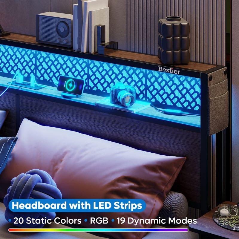 Bestier Full Size LED Bed Frame with Headboard and Foldable Bedside Shelves Storage, Black