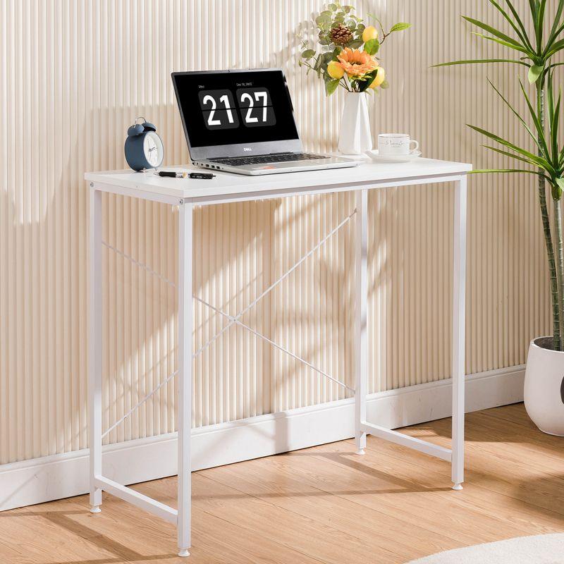 COMHOMA 32'' Computer Desk, Study Writing Table for Small Space, Save Space Office Desk with Metal Legs, White