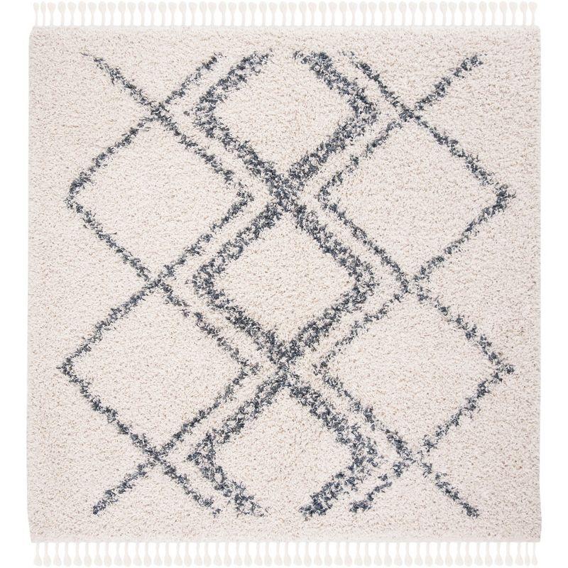 Pro Lux Shag PLX432 Power Loomed Area Rug - Cream/Blue - 5'1"x5'1" - Safavieh.