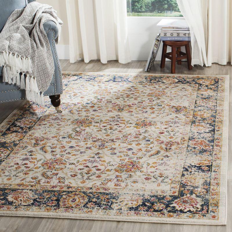 Reversible Blue Cotton Blend Rectangular Easy-Care Rug