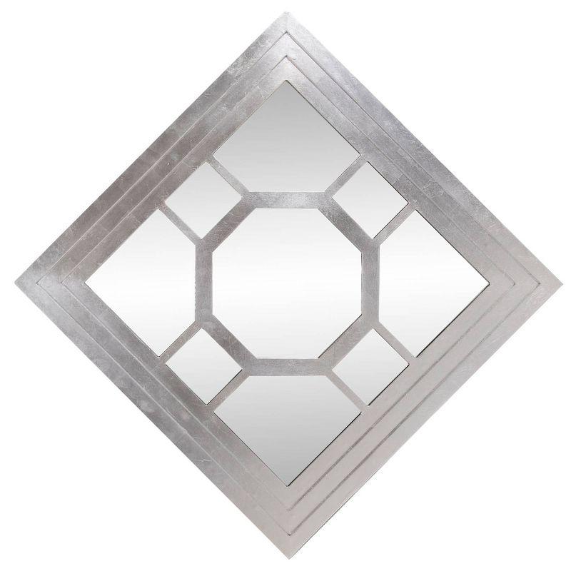 Howard Elliott 24"x24" Square Wood Framed Octagonal Windowpane Accent Mirror: Silver Leaf Finish, Wall Mount, Modern Decor