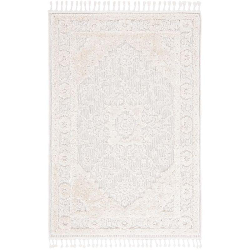 Ivory Hand-Knotted Wool and Synthetic 4' x 6' Area Rug