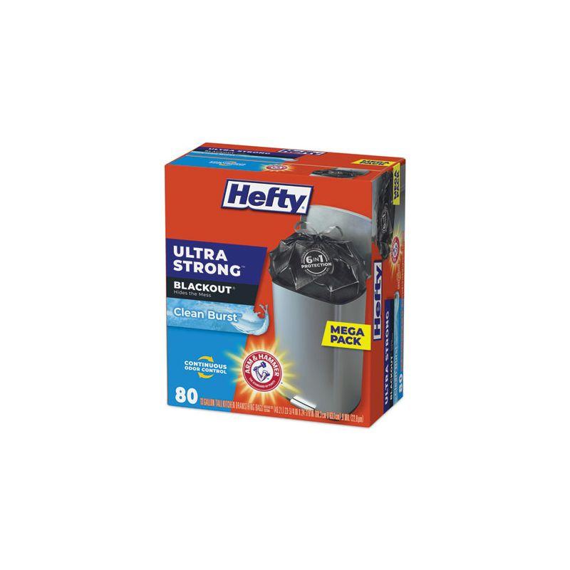 Hefty Ultra Strong BlackOut Tall-Kitchen Drawstring Bags, 13 gal, 0.9 mil, 23.75" x 24.88", Black, 80/Box