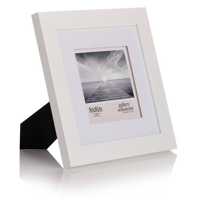 Gallery Solutions 8"x8" Flat White Tabletop Wall Frame with Double White Mat 5"x5" Image: Elegant Display