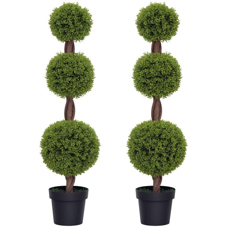 HOMCOM Set of 2 Artificial Plants Home Decor Indoor & Outdoor Plants Fake Boxwood Topiary Trees in Pots, Faux Trees, 43.25"