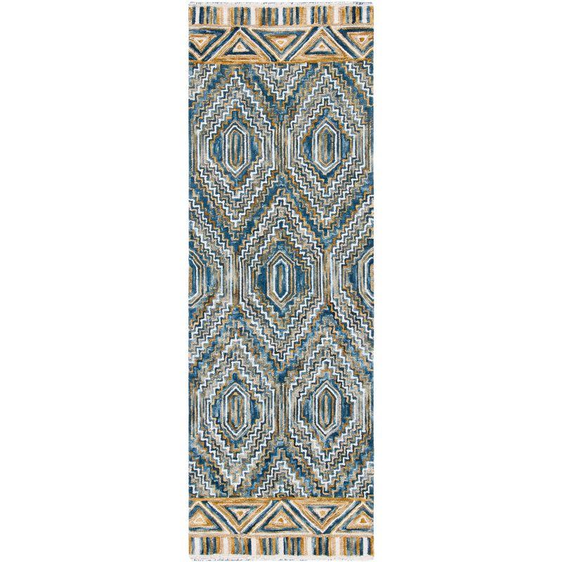 Blue and Gold Handmade Tufted Wool Runner Rug