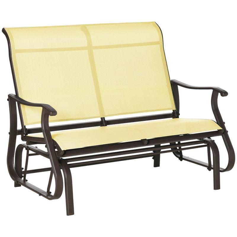 Outsunny 47" Outdoor Double Glider Bench for 2 Person, Patio Glider Armchair Swing Chair for Backyard with Mesh Seat and Backrest, Steel Frame, Beige