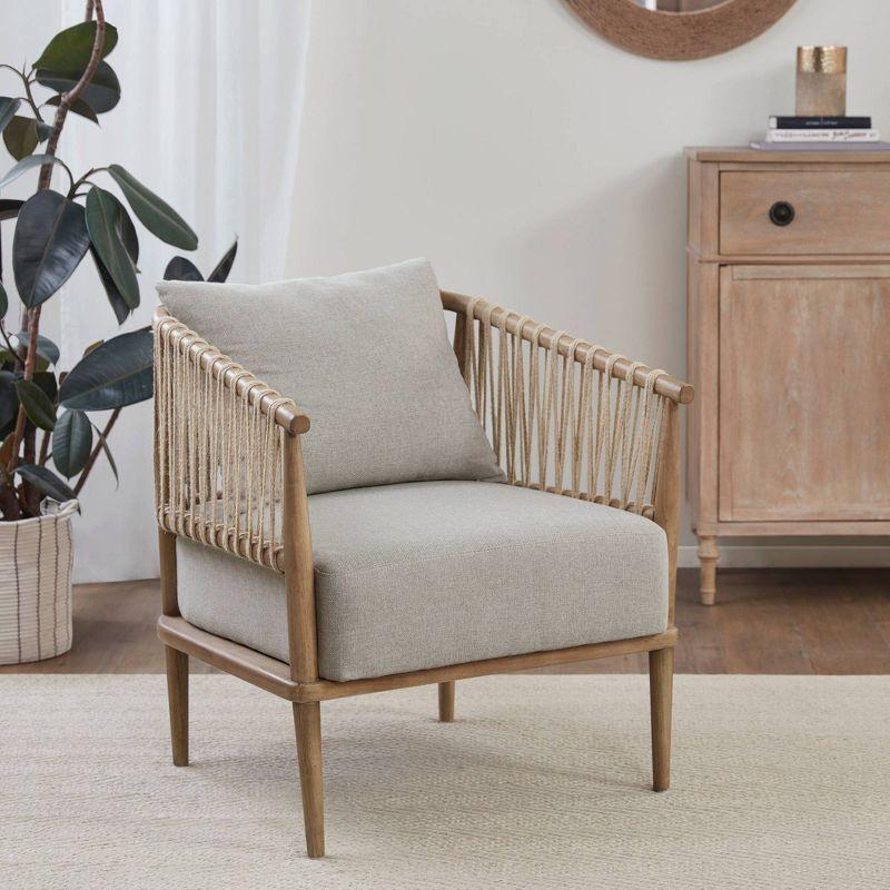 Natural Wood and Jute Rope Barrel Accent Chair