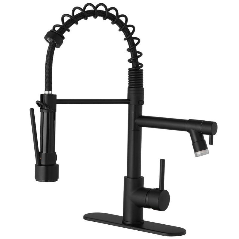 Matte Black Single Handle Pull-Down Sprayer Kitchen Faucet with LED Light