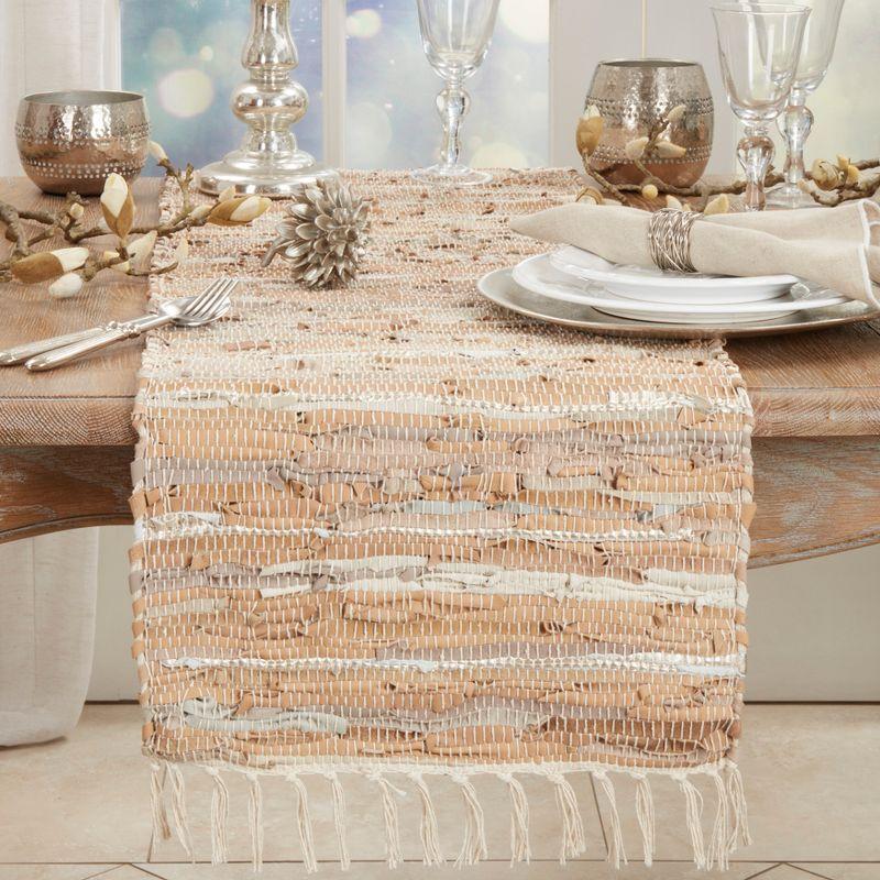Saro Lifestyle Long Table Runner With Jute Chindi Design, 16"x72", Beige