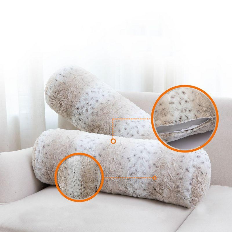 Cheer Collection Decorative Faux Fur Bolster Pillows Set of 2 - Snow Leopard (8" x 24")
