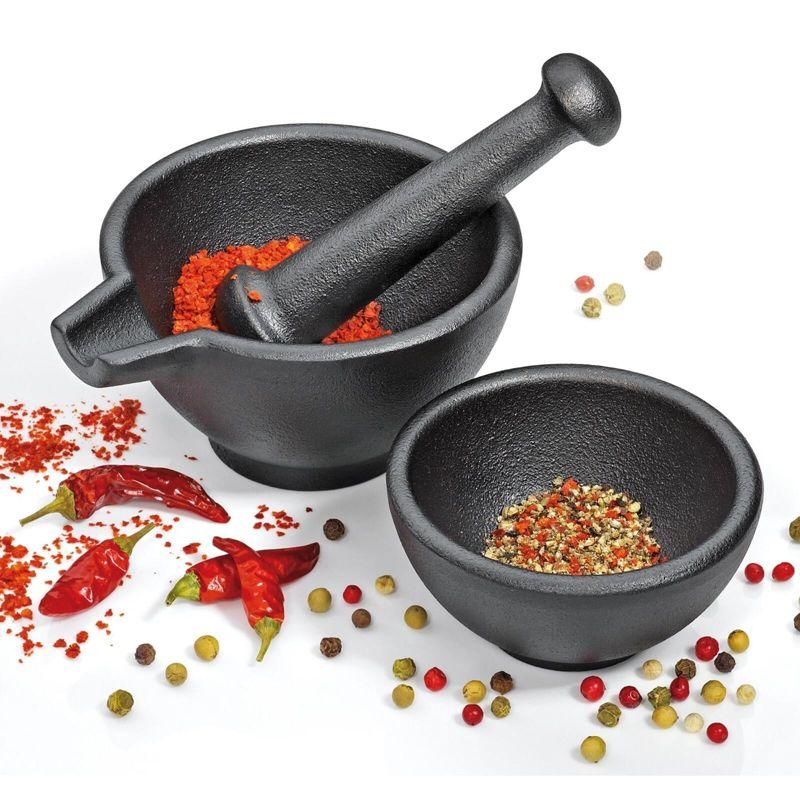 Black Cast Iron 3-Piece Mortar and Pestle Set