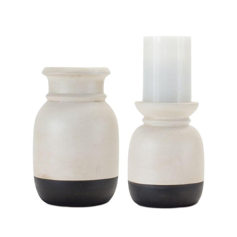 Melrose White and Black Ceramic Dual-Tone Candle Holders, Set of 2