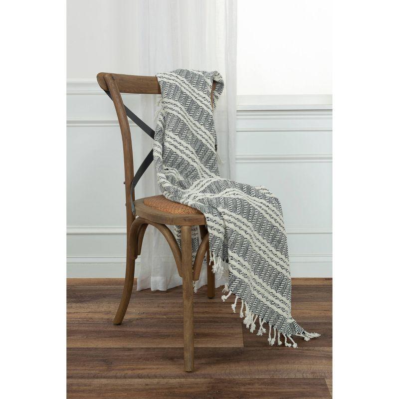 Hand-Loomed Black and Natural Cotton Striped Throw Blanket