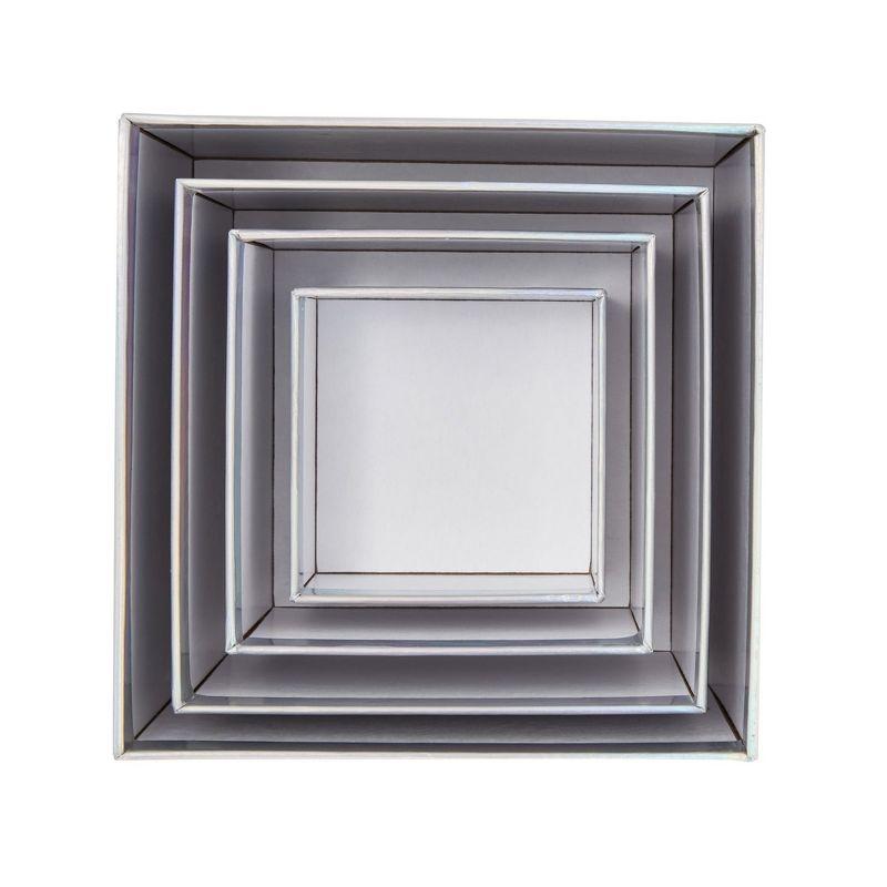 Stockroom Plus Set of 4 Sizes Square Nesting Gift Boxes with Lids for Presents, Decorative Goodie Box for Holidays, Holographic Silver