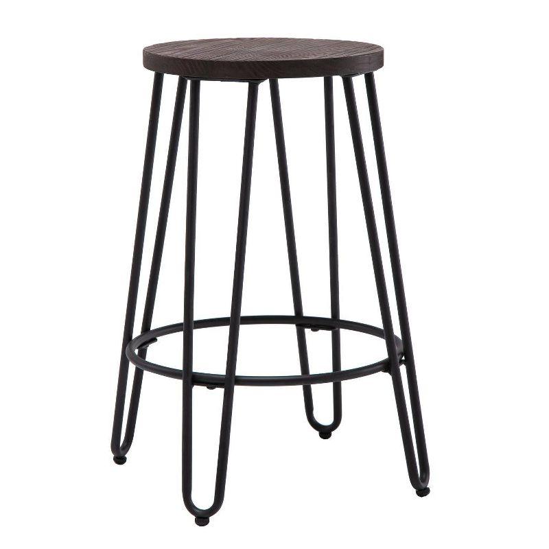 Industrial Black Steel and Wood 24" Backless Counter Stool