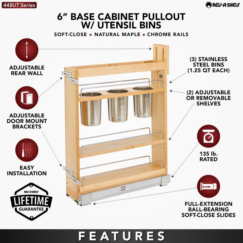 Rev-A-Shelf 448UT-BCSC 448UT Series Kitchen Utensil Pull Out Cabinet Organizer with Shelves and Soft-Close Slides for Kitchen Base Cabinets