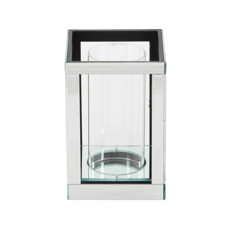 House of Hampton® Glass Pillar Silver Hurricane Lamp with Mirrored Accents