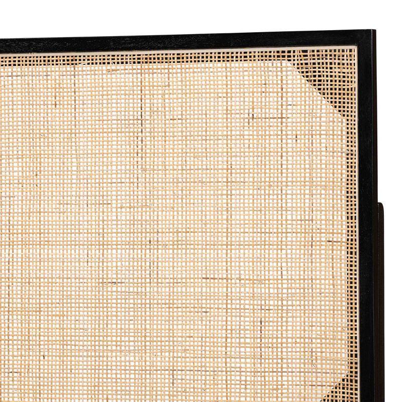 bali & pari Queen Aurelia Bayur Wood & Rattan Headboard Black/Natural: Bohemian Design, Wall/Bed Frame Mount